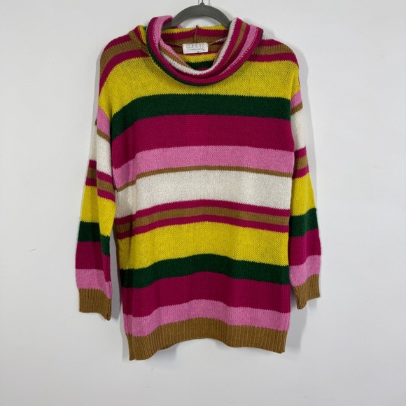 Eighty2 by Figaro Multicolor Rainbow Striped Wool Blend Cowl Neck Sweater Size S - Picture 3 of 13